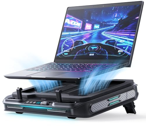 llano V11 Pro Base de refrigeración para portátil, para portátiles de 14 a 17,3 Pulgadas, Velocidad Ajustable, Ventilador Turbo de 4,7 Pulgadas, a Prueba de Polvo, 3* USB Puertos, Negro