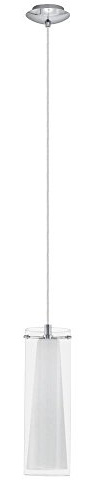 Eglo Pinto Lampadario, lampada a sospensione a 1 luce, lampada per la sala da pranzo in metallo cromato e vetro trasparente e bianco, attacco E27