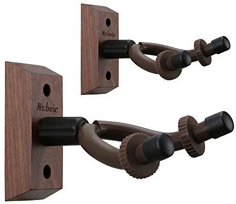 Neboic 2 Pack Guitar Wall Mount, Hard Wood Guitar Wall Hanger, Black Walnut Guitar Hook, Guitar Accessories for Acoustic Electric Bass Ukulele Guitar