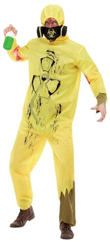 Smiffys Biohazard Suit, Yellow with Hooded Jumpsuit & Mask, Halloween Adult Fancy Dress, Halloween Dress Up Costumes