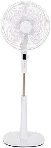Amazon Basics Height & Tilt Angle Adjustable Oscillating Digital Dual 5-Blade 12-Speed Standing Pedestal Fan with Remote Control, White