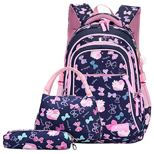 IvyH Mochilas Escolares Niña, Mochila Infantil Set 3 en 1 Bolsas Escolares Primaria Ligera para Estudiante Juveniles(Azul profundo)