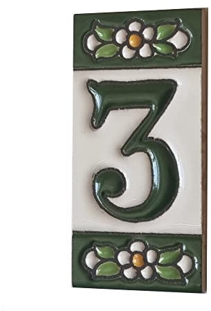 Lot de carreaux en céramique avec chiffres et lettres - Motif floral - Vert, taille : 7,5 cm x 3,5 cm, cadres de 2 à 10 carreaux (3)