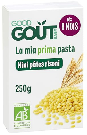 GOOD GOÛT - Mini Pâtes Risoni À La Semoule De Blé Dur Pour Bébé - Dès 8 Mois - Texture Fondante - Fabriquées En Italie - Emballage Carton - 250g