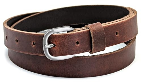Ashford Ridge 25mm Full Grain Leather Belt – Men’s & Women’s Slim Casual/Dress Belt with Brushed Silver Buckle – Made in England - Antique Brown Medium