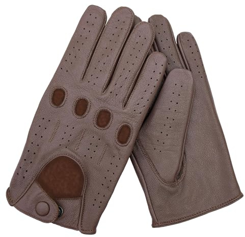 Leatherick bilförare handskar herr – mjuka, perforerade körhandskar med ventilerande fingerknoppar hål, perfekt för utomhus och resor