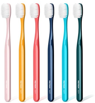 PECTRUS Extra Soft Manual Toothbrush Pack, 6 Count, Deep Cleaning Flossing Toothbrushes for Sensitive Teeth & Receding Gums, Tapered Bristles for Adults & Elders, Help Plaque Removal, Assorted Colors