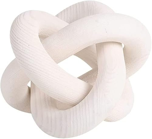LATRAT Wooden Chain Link Wooden Knot Decorative Wood 6 Inch Dia Wooden Chain Connection Decoration, Carved, White