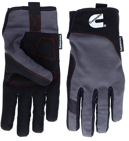 Cummins Mechanic Glove - Gray and Black Synthetic Leather Anti-Vibration Anti-Abrasion Work Gloves for Men All Season, XL