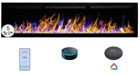 Mystflame Crystal 72 Pro con Wi-Fi - Chimenea Eléctrica de la Pared, 182.9 cm, Estufa con 3 Colores de Leños y Llamas, Smart Home Control a través de la Aplicación Móvil y Alexa