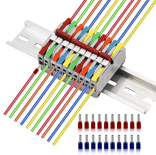 ZIOYA Kit de Bornier de Rail DIN 10 Pièces Bornier Electrique 0,5-4mm² Connecteurs de fil Compacts avec Rail DIN Levier de Fonctionnement pour Câblage Rapide Les Projets