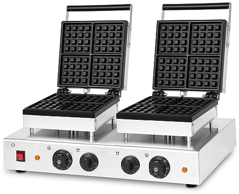 VERTES Gofrera belga doble 3200 vatios, 8 gofres al mismo tiempo, 160 piezas por hora, ajustable 0-300°C, temporizador, recubierta de teflón, gofrera belga, carcasa de acero inoxidable