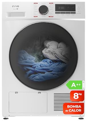EVVO Sèche-linge 8kg Pompe à chaleur S8 Classe énergétique A++, Airfresh, Capteur d'humidité, Anti-rides, Départ différé, Blanc