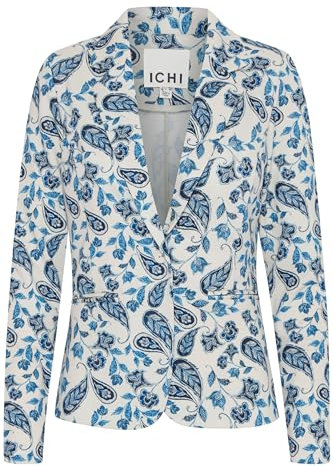ICHI IHKATE Damen Blazer Jackenblazer Anzugsakko Reverskragen Regular fit, Größe:L, Farbe:Baleine Blue AOP (202922)