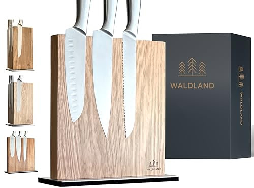 WALDLAND Bloc à couteaux magnétique de qualité supérieure sans couteaux - En bois de chêne élégant et robuste - Porte-couteaux magnétique pour couteaux - Bloc en bois
