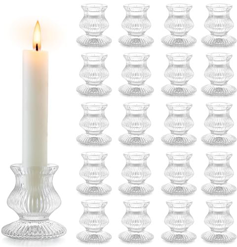 Romadedi Glass Candle Holder for Candlestick - 20 Pcs Clear Small Tapered Candle Holder Decor Bulk Wedding Table Centerpiece for Candle Sticks Christmas Party Living Room Dinner Advent