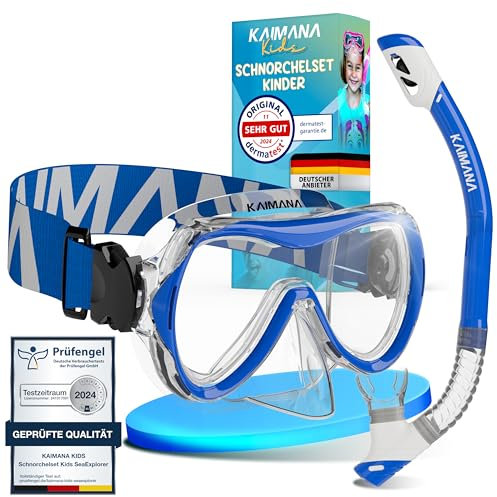 Das Neue KAIMANA® SeaExplorer Schnorchelset Kinder + Tragetasche, Taucherbrille mit Schnorchel, Taucherbrille Kinder, Alternative zur Schnorchelmaske Kinder, Taucherbrille mit Stoffband/Silikonband