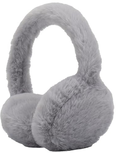 Minicoco Ear Muffs Warmer Earmuffs Foldable Ear Muff Winter Ear Muffs Fluffy Ear Warmer Thermal Plush Funny Earmuffs for Mens Womens Cycling, Skiiing, Running (Grey)
