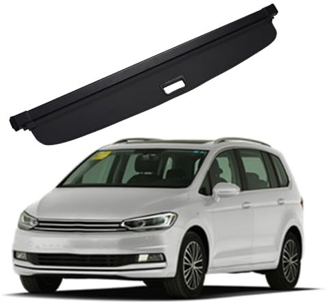 Blueshyhall Laderaumabdeckung Rollo Kompatibel mit VW Touran 2016 +, Kofferraum Schutz Abdeckung Wasserabweisend Kratzfest, Heckklappen kofferraumabdeckung Auto Frachtabdeckungen Cargo Cover