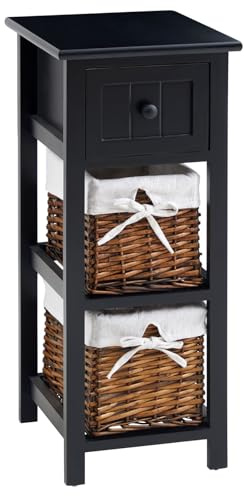 IDIMEX Table de Chevet TALASI avec tiroir et Deux paniers en Bois de Paulownia 28x67x31 cm (LxHxP) - Meuble de Rangement Chambre Style Campagne, Noir
