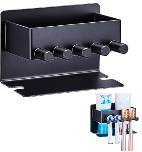 GGQ Soporte para Cepillo de Dientes de Pared – Soporte Cepillo Eléctrico sin taladrar, Portacepillos de Dientes Baño, Organizador de Cepillos de Dientes (Negro)