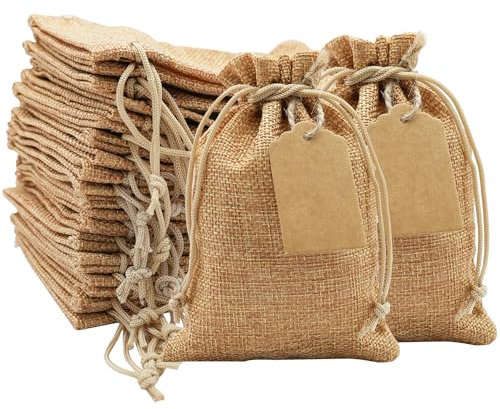ZEIYKUJQ 30 Stück Jute-Geschenktüten 10x14cm mit Kordelzug, jutesäckchen klein, Wiederverwendbare Geschenktüten, Jutebeutel, Kleine Säckchen für Hochzeitsgeschenke, Party, Schmuckbeutel, Weihnachten