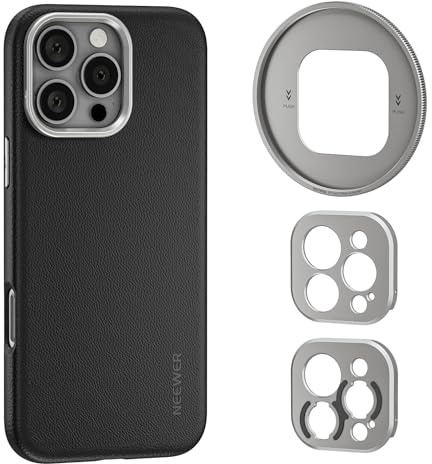 Neewer 16 Pro Max Phone Case, TPU/PC Nonslip Protective Phone Cover with Modular Backplates for 67mm Thread Filter/17mm Lens/T Mount Lens, Compatible with iPhone 16 Pro Max MagSafe Moment, PA084P