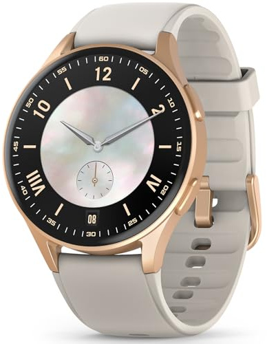 Smartwatch für Damen, stilvoller AMOLED Fitness-Tracker mit Alexa/GPS, Gesundheitsmonitor für Herzfrequenz/SpO2, 5 ATM wasserdichter Aktivitätstracker, modisches Geschenk für Mama/Frau - Gold