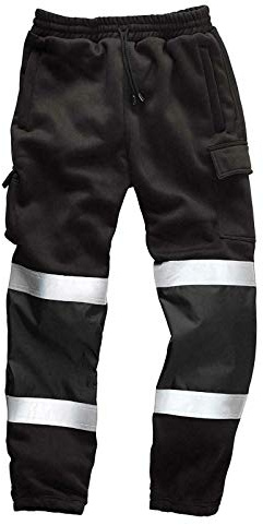 LIZZIE JACOBS Mens Hi Viz Jogging Bottoms Safety Combat Trousers Sweat Pants Hi Vis Work Fleece Trousers High Visibility Reflective Workwear Cargo Joggers (UK, Alpha, M, Regular, Regular, Black)