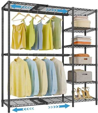 VIPEK X2 Expandable Reach-in Closet Racks Adjustable from 3'3 to 4'8 Portable Open Walk-in Closet Rack System with Flexible Shelves and Hanger Rods Clothing Rack for Hanging Clothes, Black