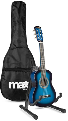 MAX SoloArt Junior 1/4 guitarra clásica infantil con soporte MAX GP20, cuerdas de nailon, funda mochila, afinador digital, púas, cuerdas extra, correa, para niños de 3 a 6 años, iniciación musical