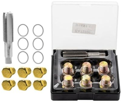 NiuLumea Kit di 13 attrezzi per la riparazione di filettature M13-M20 x 15 mm, tappo di scarico dell'olio, set di rubinetti e matrici in acciaio inossidabile con scatola portaoggetti