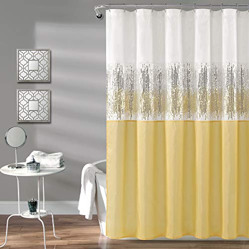 Lush Decor Night Sky Shower Curtain, 72 x 72, White & Yellow
