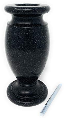 OPTIMUM Memorial Cemetery Flower Vase - Plastic (Blacker Granite) with Metal Ground Spike, Grave Marker, Decorations for Gravesite, Headstone Flowers Holder, Garden Lawn & Yard