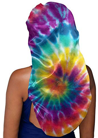 chaqlin Elastic Wide Band Night Sleeping Hat with Rainbow Tie Dye Print Long Satin Bonnet Sleep Cap for Womens Ladies Curly Braids Dreadlocks Long Hair Head Covers Night Sleeping Hat