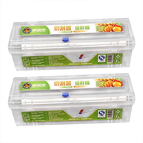 G-LIKE Folienschneider Folienpackung Folienspender Aufbewahrungsboxen – 2 Stück Schneideboxen aus Kunststoff PE mit Cutter für Große Rolle Folie Lebensmittelqualität – 34x9.8x10.6 cm (transparent)
