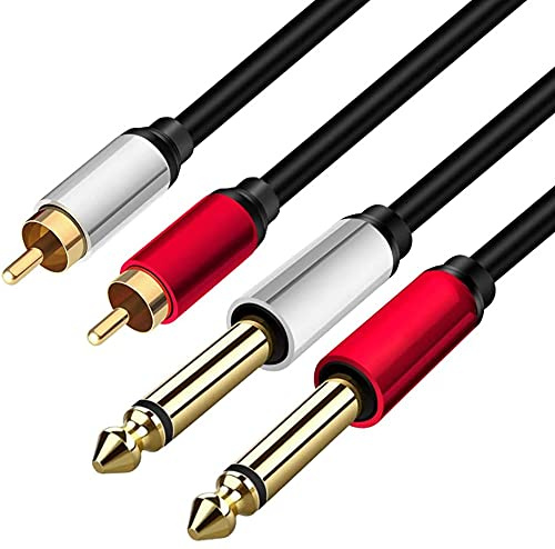 Yeung Qee 2 x 6.35 mm to 2RCA Cable,Dual 1/4 inch TS Stereo Jack Male to 2 RCA Male Stereo Audio Cable Splitter Adapter (6ft/2m, Black)