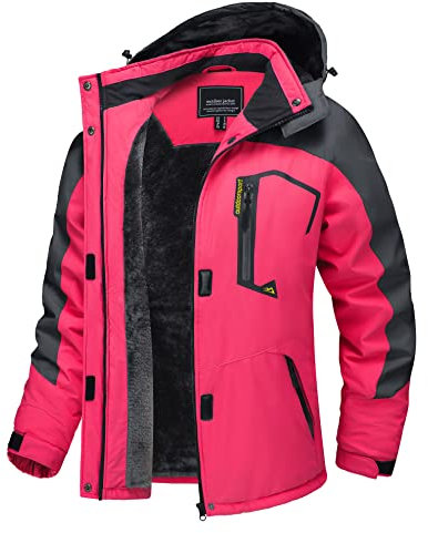 TACVASEN Damen Winter Angeljacke Wasserdicht Softshell Jacket Regen Outdoorjacke Wandern Warme Fleecejacke Funktion Jacke, Rot-grau, M