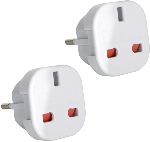 DAPTER 2 Pack White UK to European Plug Adapter | Travel Adapter UK to Europe | Euro Plug Adapter (Type G to C, E, F) | Travel Plugs UK to EU Countries (SPAIN, ITALY, GREECE, TURKEY, POLAND & More)