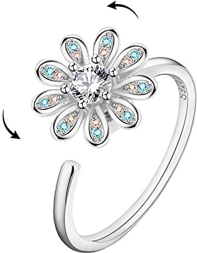Tusensköna blomma spinner fidget öppen statementring kubisk zirkon kristall justerbar stapling lindring stress fingerringar anti-ångest bekymmer kärleksband härliga smycken för kvinnor brud bröllop