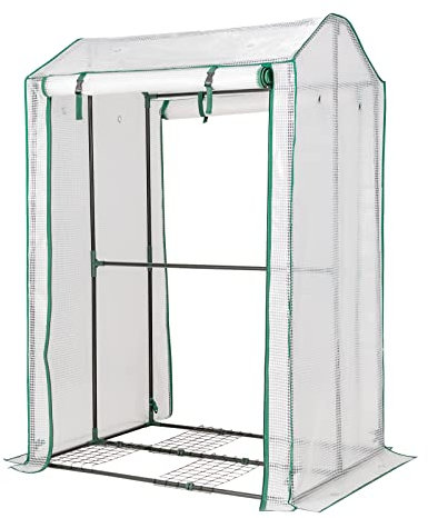 TANGZON Garden Greenhouse, Portable Grow house with Steel Frame and Reinforced PE Cover, Indoor Outdoor Plants Flowers Herbs Grow Shed for Lawn Patio Balcony(with Double Roll Up Door,110 x 90 x 150cm)