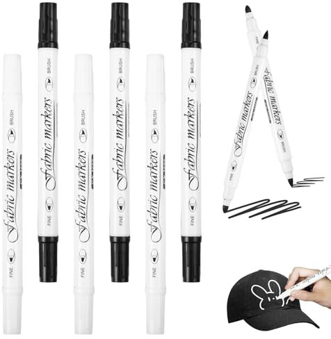 6 Stück Tshirt Stifte Waschfest Dual Tip Textilmarker Stifte Textilfarbe Textilstifte Textilstift Schwarz Textilstifte Weiß Stoff Stifte Waschfest für T-shirts Textilien Mützen (Weiß & Schwarz)