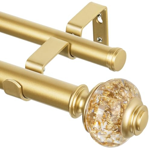 USFOOK - Barras de cortina dobles doradas de 1 pulgada para ventanas de 120 a 180 pulgadas, barras de cortina ajustables resistentes de 140 a 195 pulgadas, barra de cortina doble telescópica con