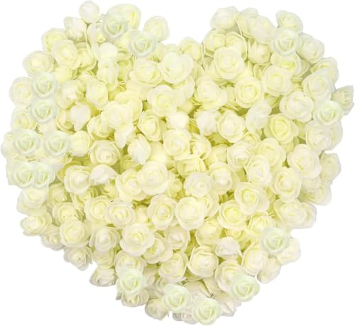 144 stycken konstblommor för pyssel, små konstgjorda blommor, mini falska rosor blommor för bröllop brud hårklämmor pannband dekoration tillbehör tillverkning gör-det-själv, 2,5 cm blomhuvuden