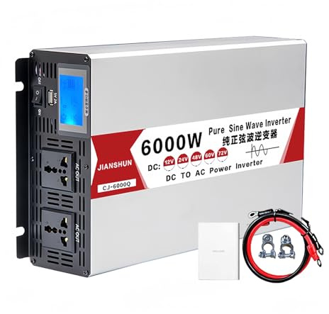 Convertitore di Tensione 4000W 5000W 6000W 8000W Inverter di Potenza 12V 24V 48V 60V CC a 110V 220V CA Inverter a Onda Sinusoidale Pura con Presa, Per Sistemi Solari per Auto e Casa,6000W-24V