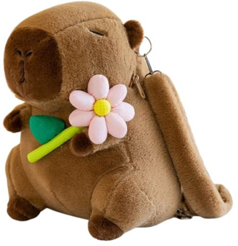 champracer Capybara Plüschtier Rucksack Capybara Rucksack Capybara Kuscheltier Plüsch Rucksack für Erwachsene Wasserschwein Kuscheltier Plüschtier Rucksack Kinder (Rosa Blumen)