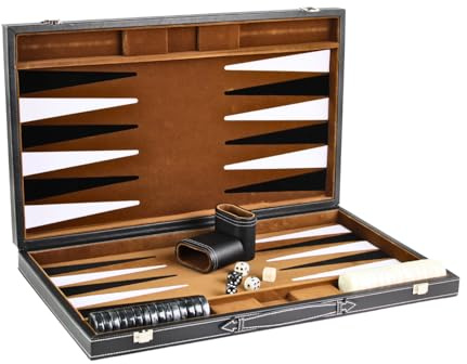 Set Backgammon in pelle marrone rustico, 53,3 cm