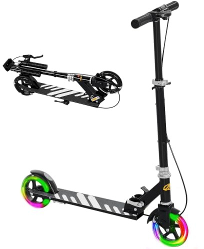 AIYAPLAY Scooter for Kids Ages 3-8 Folding Kick Handbrake | Adjustable Handle, Two Light Up Wheels, Rear Brake