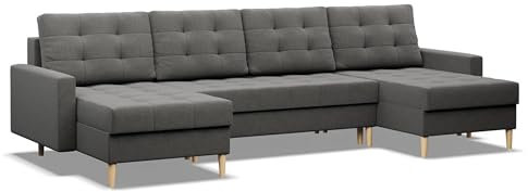 Mebligo - U Form Ecksofa mit Schlaffunktion und Bettkasten Elma, Wohnlandschaft (BxTxH) 294 x 140 x 88 cm, Dunkelgrau (Lux 6)