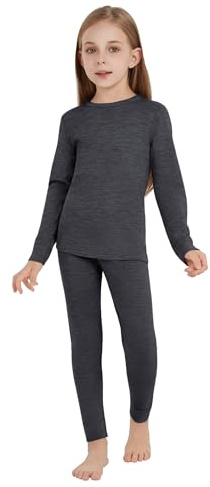 Woolcano Ensemble Thermique Enfant 100% Laine Mérinos, Haut et Pantalon Chauds pour Hiver, Ski, Patinage & Neige